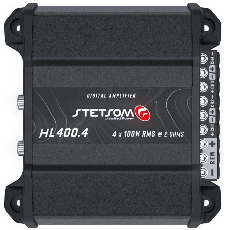Stetsom HL 400x4 2 Ohms - Compact Digital 4 Channel Amplifier, 400W RMS 400x4, Full Range, High Input, Bass Boost Gain + 14db (Variable Adjustment 30-75hz), Multichannel, Digital Sound, Crossover - Image 3